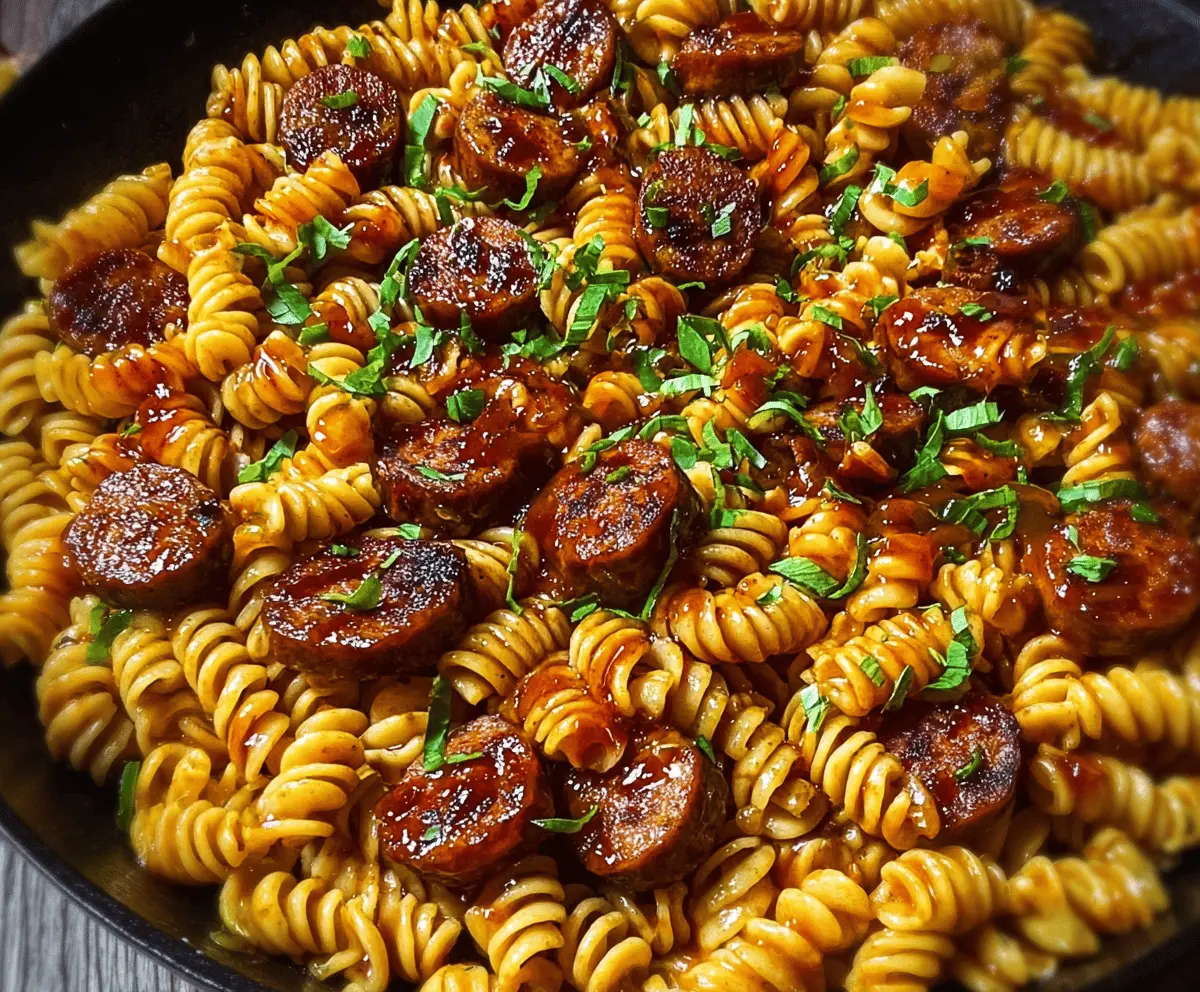Easy One-Skillet Spicy Honey BBQ Sausage Pasta